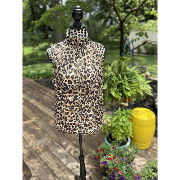 Charter Club Reversible Vest Animal Print / Beige Soft Pockets Quilted Zip Sz S - Picture 2 of 13